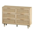 thumbnail image 2 of 6-Drawers Rattan Storage Cabinet Rattan Drawer, 43.31" Wood Tall Chest of Dressers with Handmade Natural Rattan Drawers for Bedroom, Living Room, Drawers Dresser With Modern Large Space Up Load 50 lbs, 2 of 7