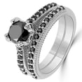 thumbnail image 4 of Sparkle Jewels 2 Ct Round Black CZ Matching Bridal Ring Set 14K White Gold Plated, 4 of 5