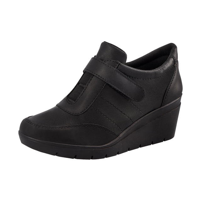 Zapato Confort Clasico Para Mujer CASTALIA 384-31 Negro Con plataforma de cuña y contactel ajustable CASTALIA 384-31