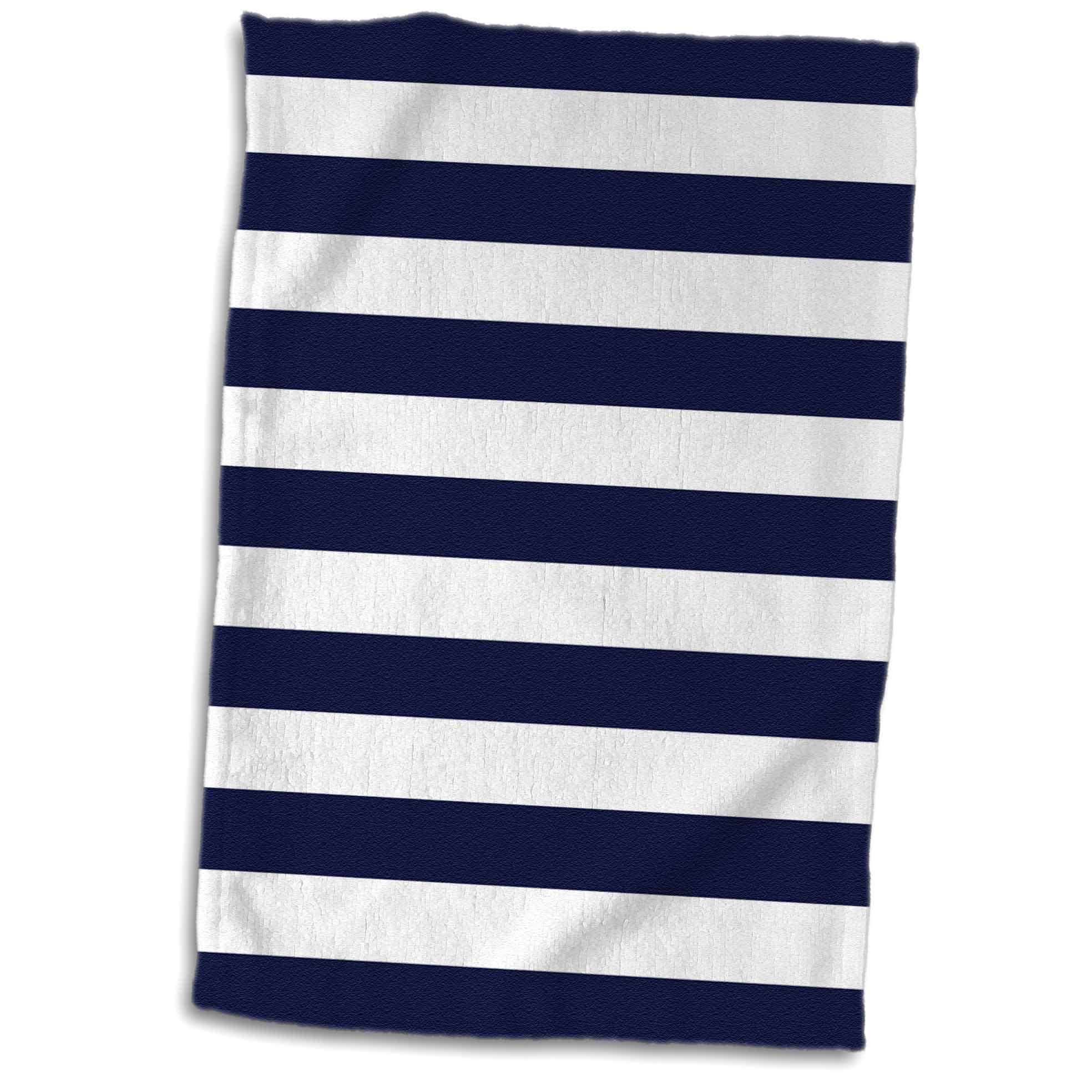 3dRose Navy Blue White Stripes Horizontal Towel, 15 by 22inch