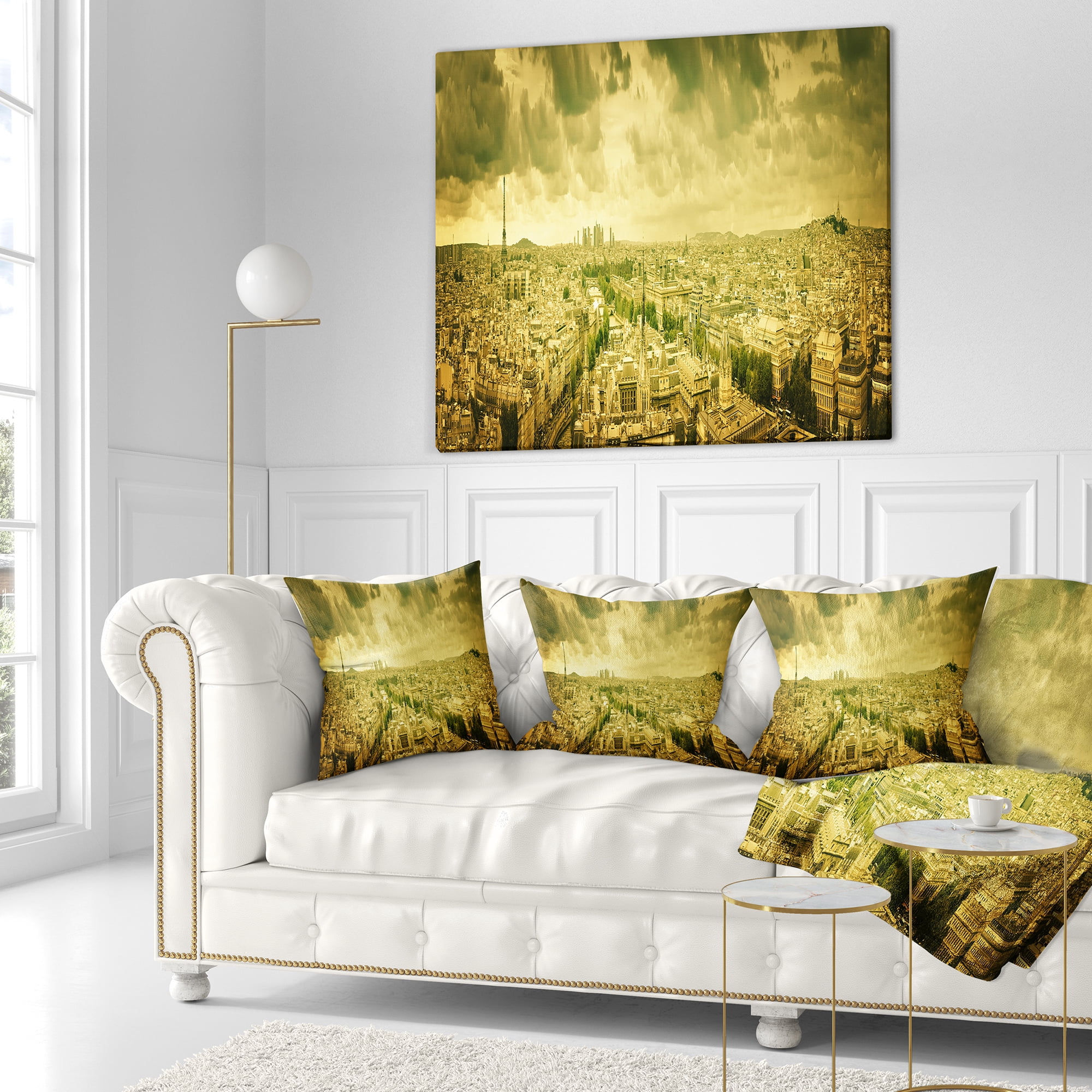 Designart Paris Panorama with Scenic Sky - Skyline Photography Throw Pillow - 16x16