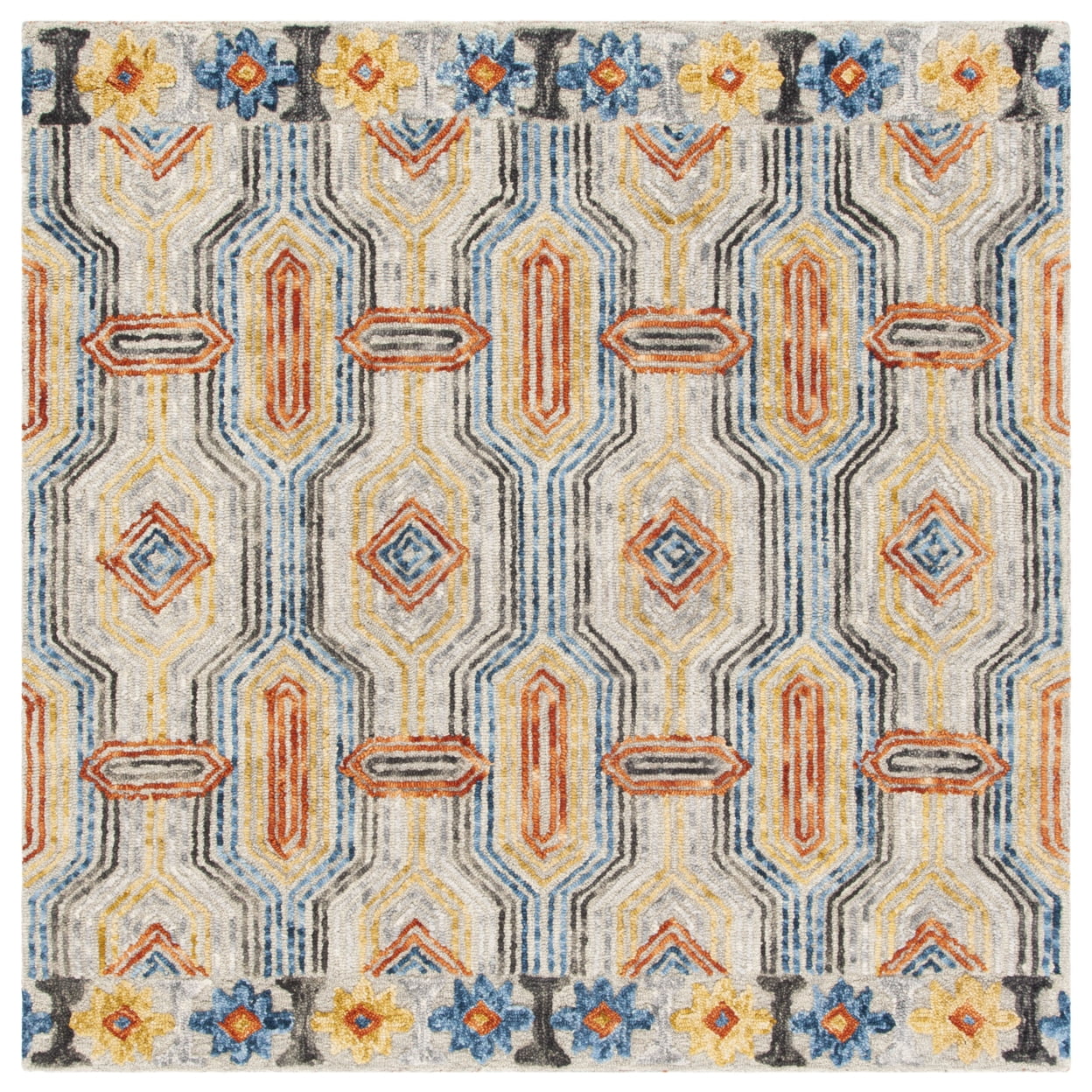SAFAVIEH Trace Constantina Geometric Striped Wool Area Rug, Grey/Blue, 4' x 6'
