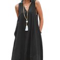 thumbnail image 3 of DYMADE Women Plus Size Solid Color Pockets Backless Casual Beach Sleeveless A-Line Dress, 3 of 4