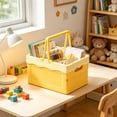 thumbnail image 4 of GIXUSIL 1 Pack Foldable Storage Box Pastel Yellow Plastic Crates Multipurpose Collapsible Bins with lids Cute Organization Basket for Home Office Kitchen Picnic Camping 9.8×6.7 in, 4 of 7