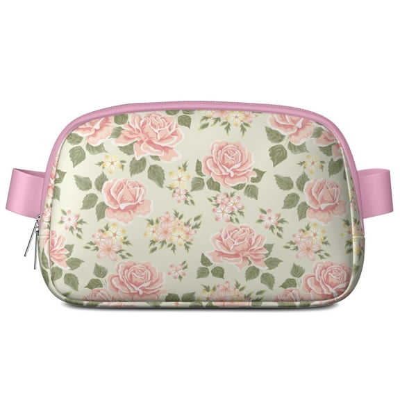 Bright Floral Fanny Pack – Summer Garden Waist Bag with Artistic Bloom, Peonies, Bees & Tropical Leaf Accents