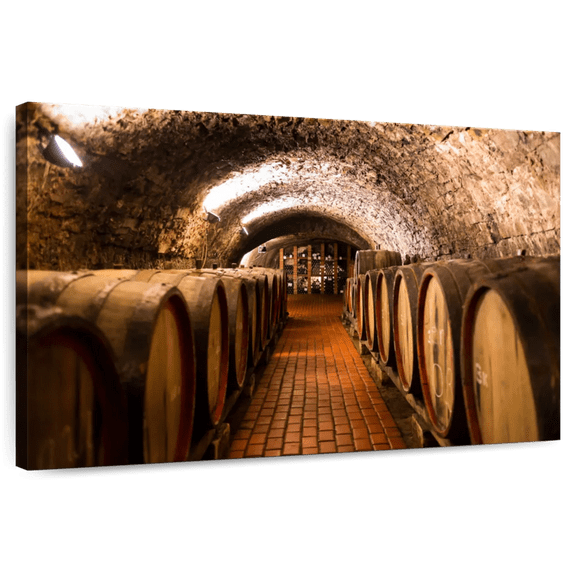 Elephant Stock Winery Wine Barrels Wall Art - Horizontal Canvas Wall Art - Hallway Wall Decor - Food And Drink Canvas - Brown And Orange Decor - 12" x 8"