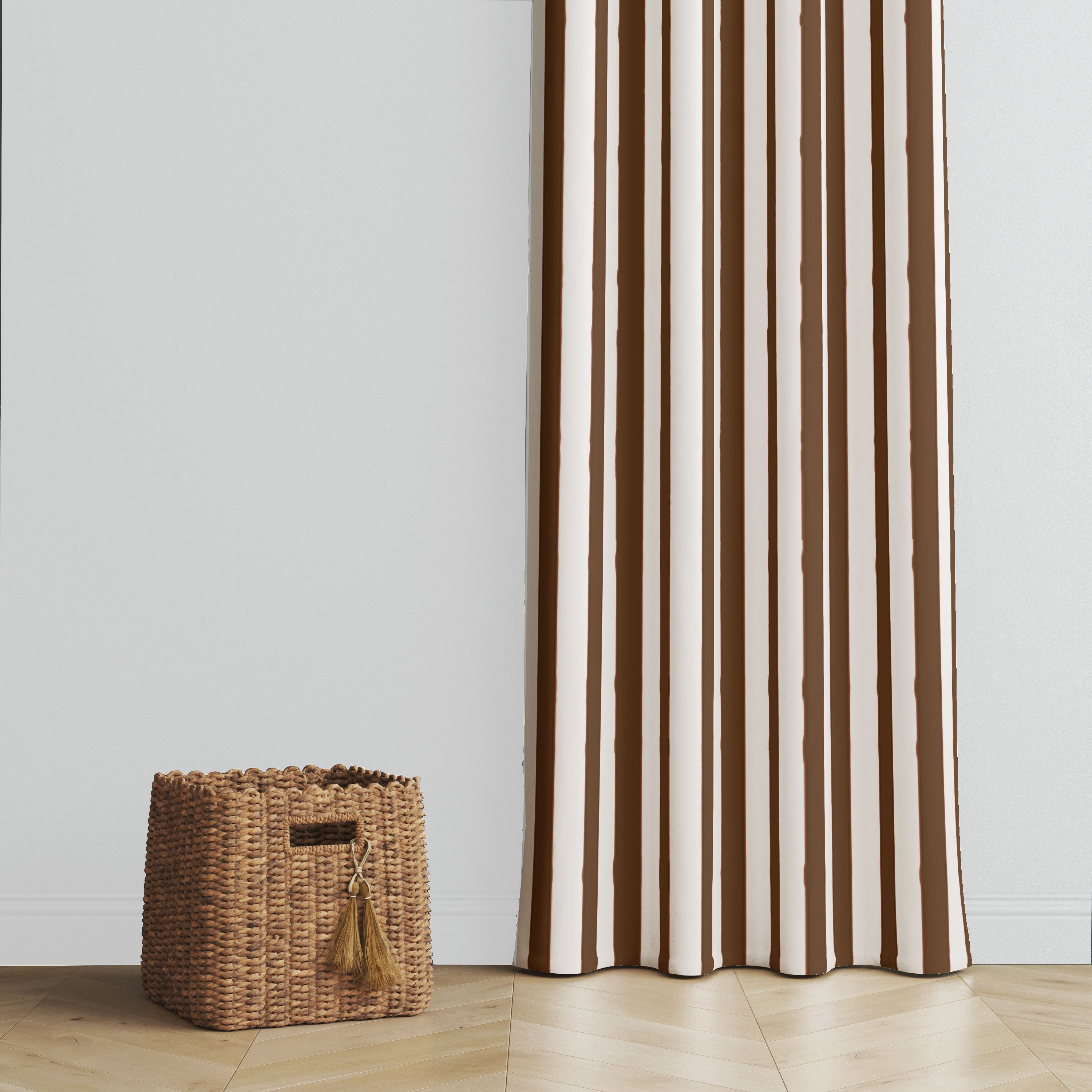 Bacati - Single Light Filtering Curtain Panel Stripes Brown/White - image 4 of 5