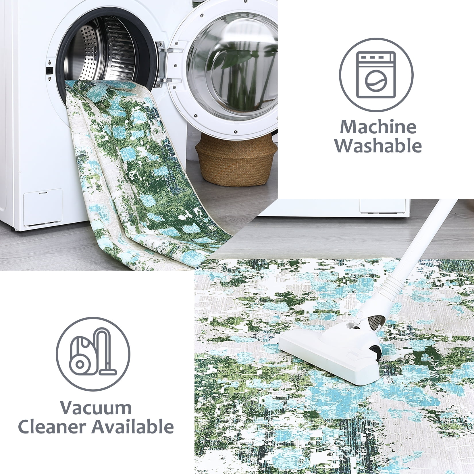 HOMERRY Modern Abstract Washable 2' x 6' Runner Rug Non-Skid Low Pile Green/Gray Kitchen Doormat