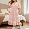 thumbnail image 2 of Stamzod Long Nightgowns for Women Plus Size Fashion Cute Lace Ruffled Versatile Night Gown Casual Loose Short Sleeve Pajama Dress L, 2 of 6