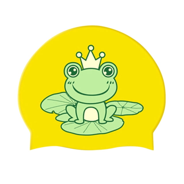 MIASHUI Kids Silicone Swim Caps with Cartoon Designs for Pool Beach and Water Activities Yellow,5-12