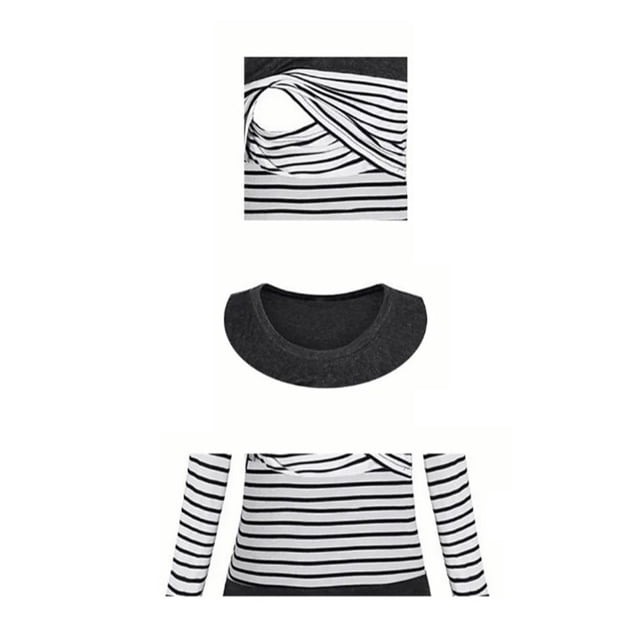 Camisa de lactancia Jadeshay de manga larga para mujer a rayas resistente y duradera