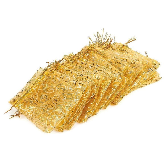 100Pcs 10X15cm Eyelash Gold Organza Bags Jewelry Pouch Bags Organza Drawstring Pouches for Wedding Favors Candy Gift Bags