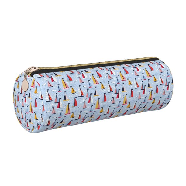 Disketp Sailboats And Seagulls Estuche Organizador de Lápices de Cuero, Estuche de Oficina con Cremallera para Bolígrafo y Lápiz