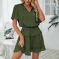 thumbnail image 4 of WTXUE Robes, Robe à Volants Manches Courtes Col en V, Femmes Printemps Été Volants Robe Décontractée Unie Ligne A Vestidos Mi-Longueur Femmes, Vert Taille S, 4 of 9