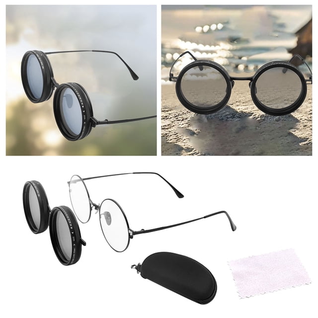 2025 Nouvelles Lunettes de Soleil Rondes Polarisées à Teinte Réglable Séparée avec ND9 Lunettes de Soleil Réglables en Continu pour Hommes 1 à 9 Vitesses Lunettes de Plage avec Lentilles Réglables et Raclettes