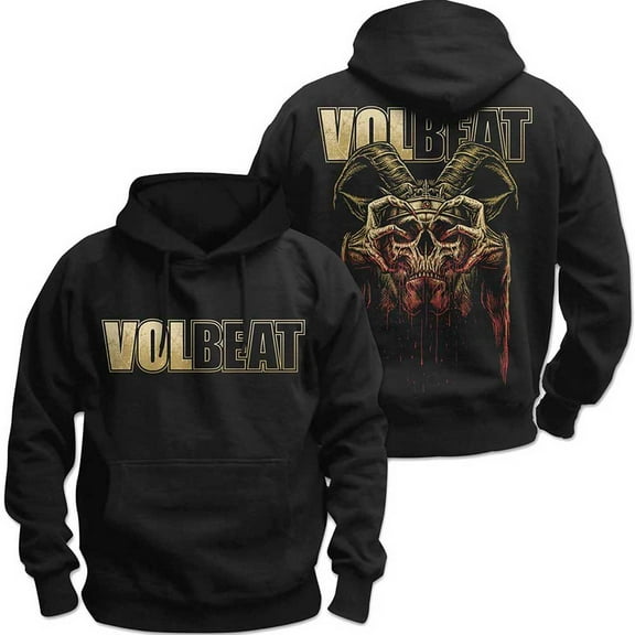 Men's Volbeat Bleeding Crown Skull (Back Print) Hooded Sweatshirt Large Black