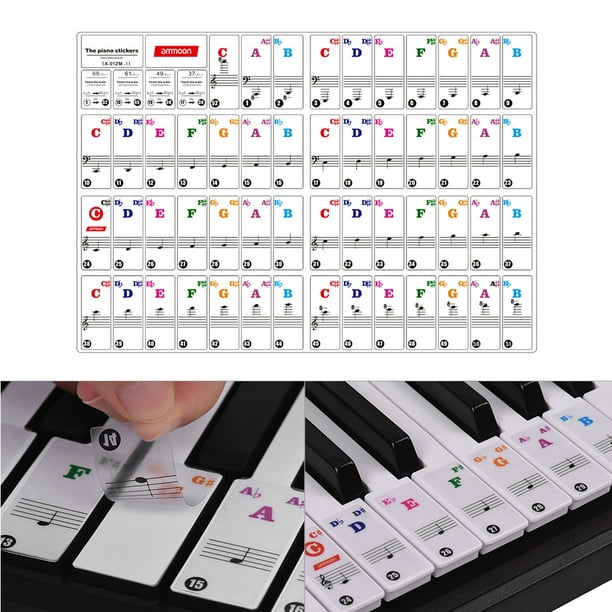 Ammoon Coloré Piano Clavier Autocollants pour 37/49/61/88 Clavier