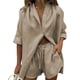 thumbnail image 1 of Sunloudy, conjunto informal de 2 piezas para mujer, camisa de manga larga con botones y pantalones cortos con cintura elástica, ropa de calle Y2kB Sunloudy S M L XL, 1 of 5