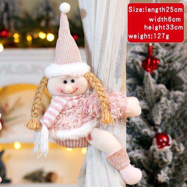 Hebilla de cortina de muñeca rosa de Navidad, muñeco de nieve rosa, decoración de cortina de Navidad(Snowman-B Otros