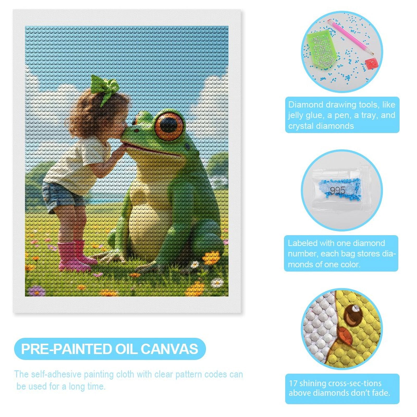 Diamond Art Kits for Adults, Kissing Giant Frog Outdoors 5D Diamond Painting Kits for Adults Beginners, DIY Full Drill Diamond Painting, Gem Art and Crafts 12x16