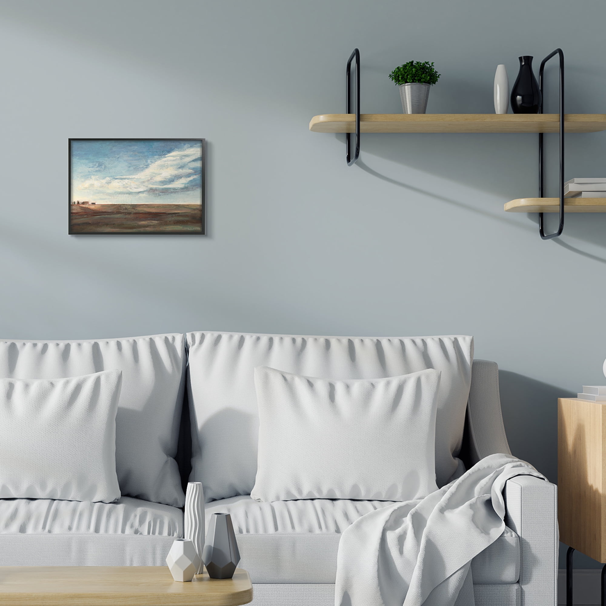 Stupell Industries Cloudy Country Landscape Distant Town Earth Tones,11 x 14,Designed by Stacy Pollard