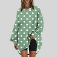 thumbnail image 2 of Dasayo Long Sleeve Ladies Tops Green Long Oversized Blouses Boat Neck Winter Polka Dot Dressy Outfits Womens T Shirts S, 2 of 5