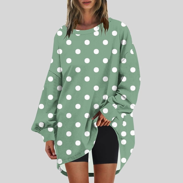 AOOCHASLIY Chandail en Molleton Femme à Manches Longues Col Rond Imprimé à Pois Chic Automne - Coupe Ample & Confortable Style Quotidien