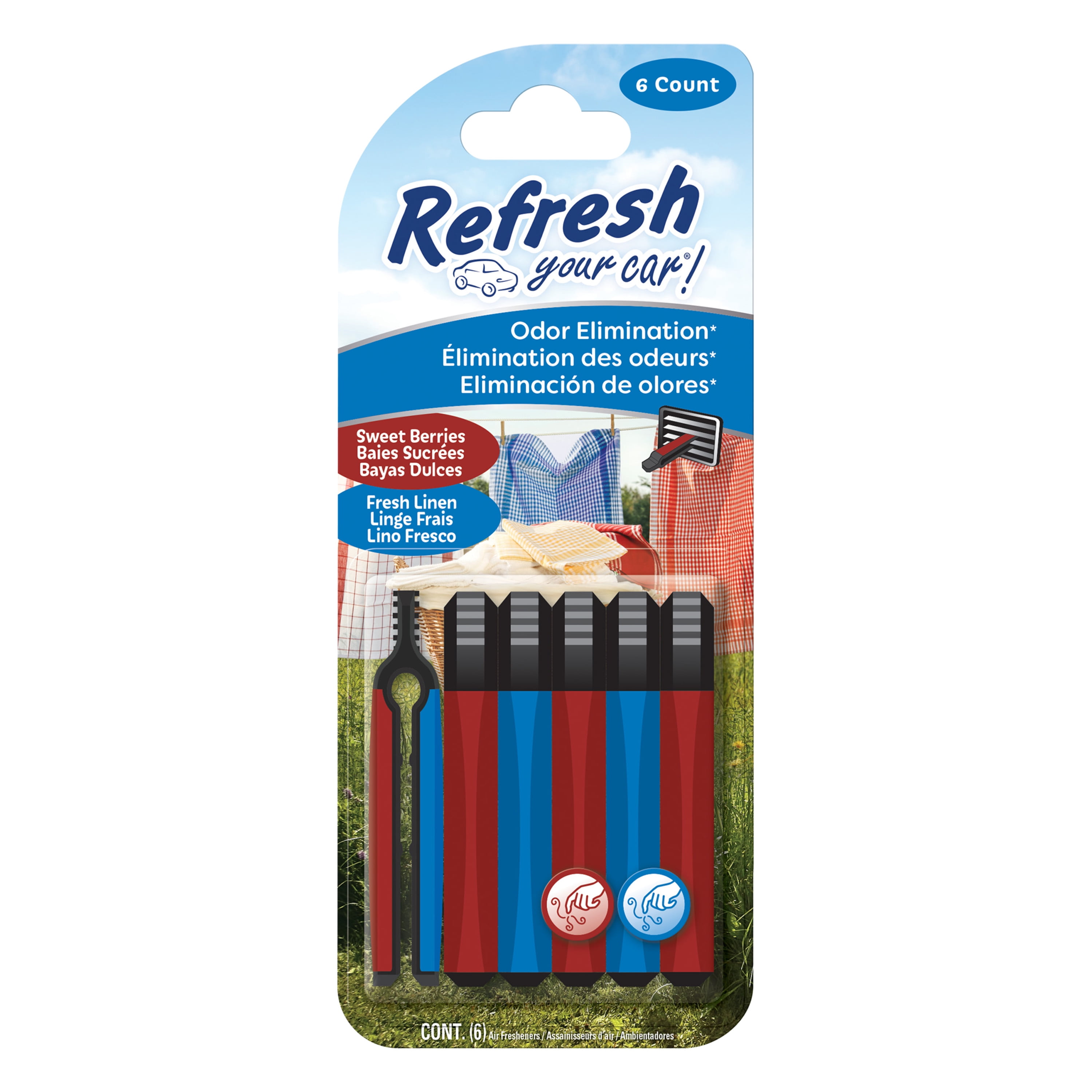 Refresh Your Car! Sweet Berries & Fresh Linen Car Air Freshener Vent Stick 6 Count