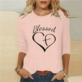 thumbnail image 2 of Luxalzxs Valentine Tops for Women Fashion Casual Blessed Love Heart Printed T-Shirt 3/4 Sleeve Length Round Neck Casual Tops Blouse, 2 of 5