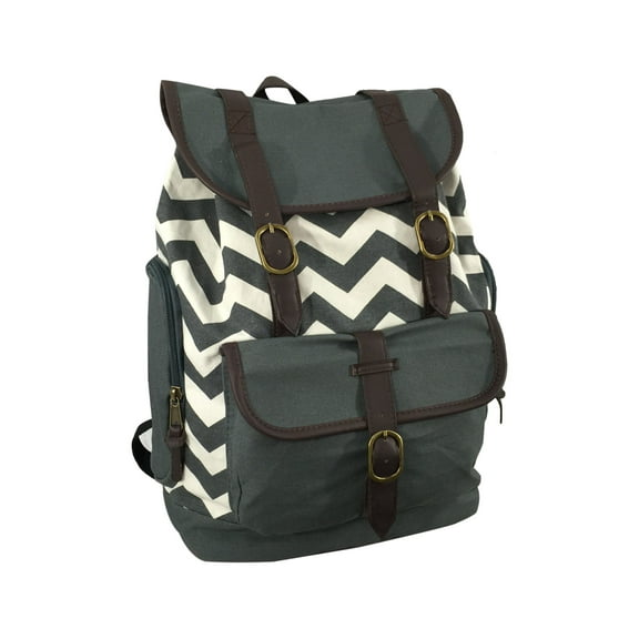 K-Cliffs Women's Cotton Laptop Backpack Canvas School Bookbag Travel Daypack Fit 15 inch MacBook Chrome Book Ipad Bag, Gray Chevron