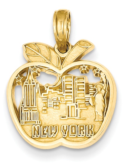 14k & Rhodium Cut-out New York Skyline In Apple Pendant 14k & Rhodium Cut-out New York Skyline In Apple Pendant