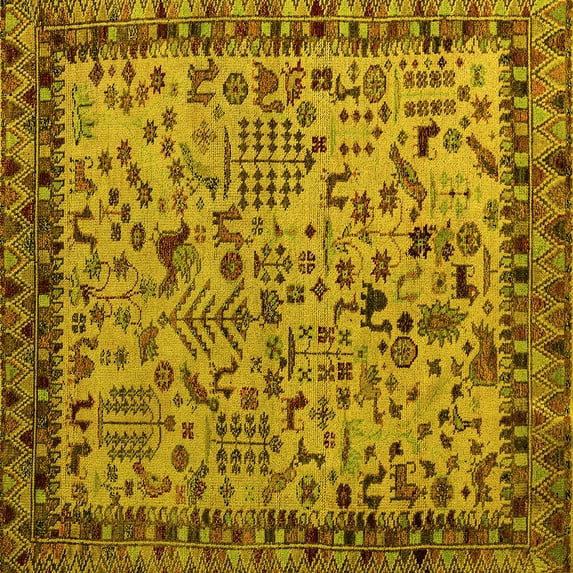 Ahgly Company Machine Washable Indoor Square Abstract Yellow Modern Area Rugs, 6' Square