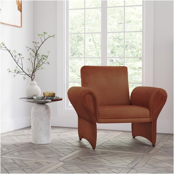 JERFIT Modern Accent Chair with Teardrop Arms, Plush Upholstered Armchair in Rust Orange for Living Room