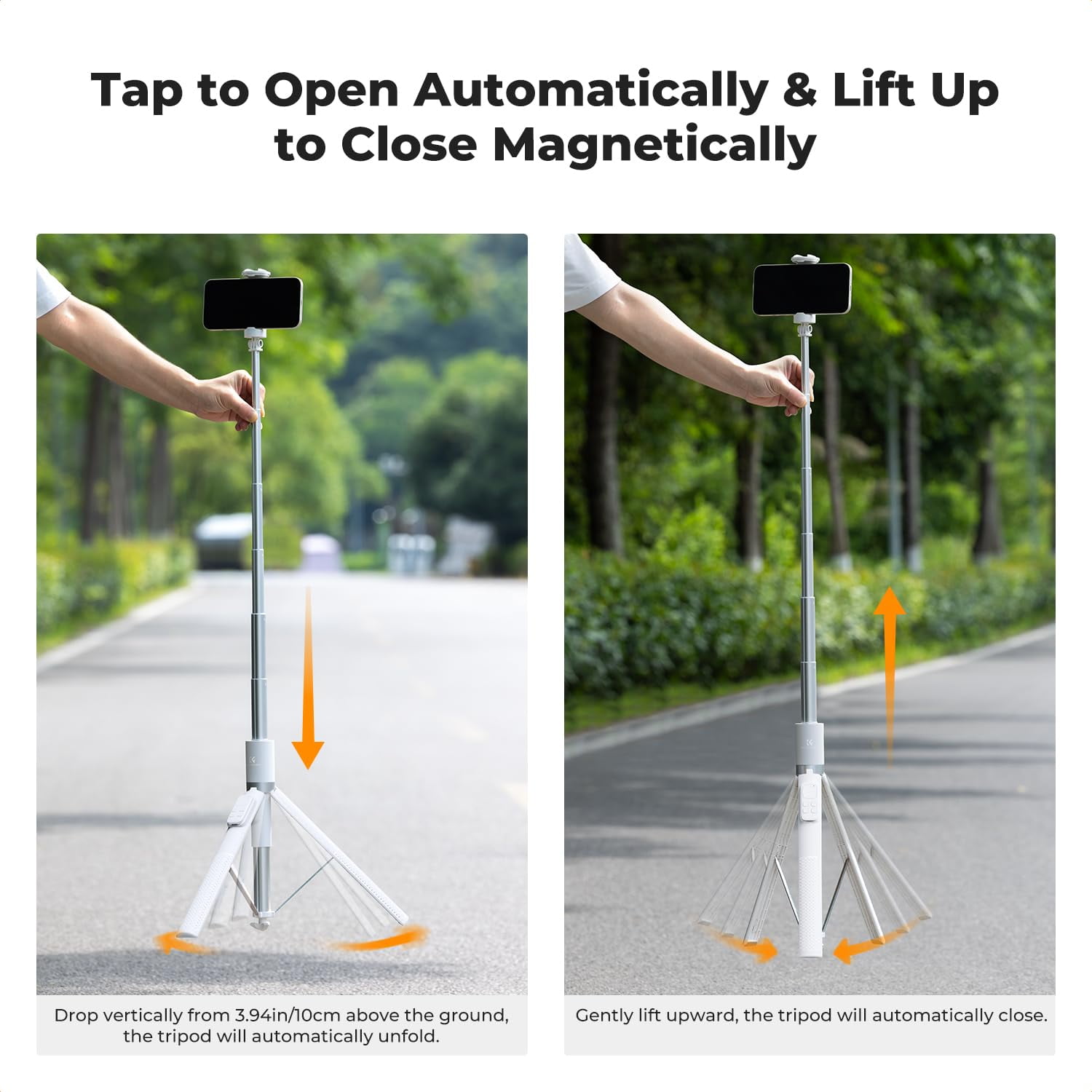 K&F CONCEPT 69" Selfie Stick, Pop Open & Quick Fold Phone Tripod, 360° Rotatable with Bluetooth Remote, Cell Phone Tripod for Travel, Live Streaming, Vloggers, White