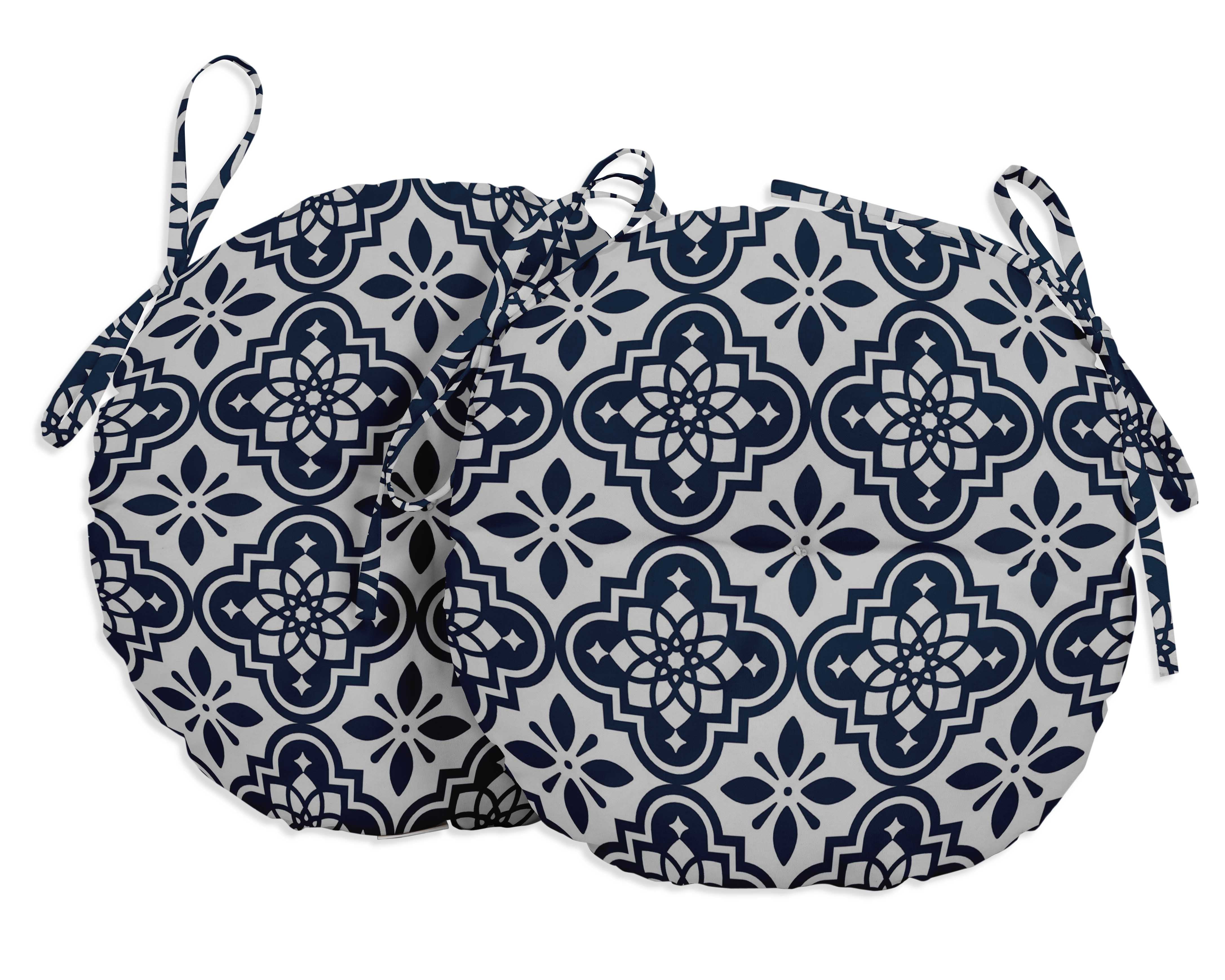 Vargottam Indoor/Outdoor Round Bistro Chair Cushions Block Print 15