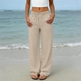 thumbnail image 2 of Womens Summer Palazzo Pants Wide Leg Loose Fit Flowy Beach Trousers Pleated Elastic Waist with Pockets for Travel,Beige,XXL, 2 of 8