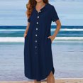 thumbnail image 2 of Robes Décontractées pour Femmes, Couleur Unie, Boutonnée, Col en V, Col à Revers, Robe Midi, Manches Longues/courtes, Robe Chemise avec Poches, 2 of 7