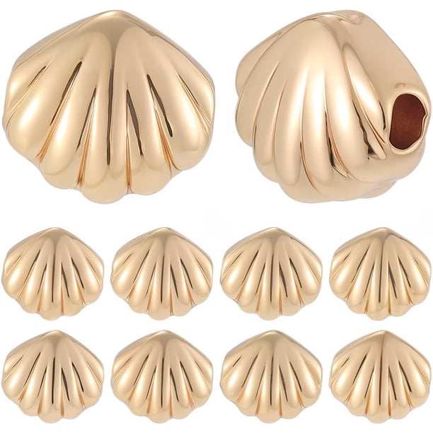 1 caja de 20 cuentas de metal oceánicas chapadas en oro de 18 quilates, pequeñas cuentas de concha de vieira para verano, playa, mar, Hawái, vacaciones, joyería, manualidades, decoración.
