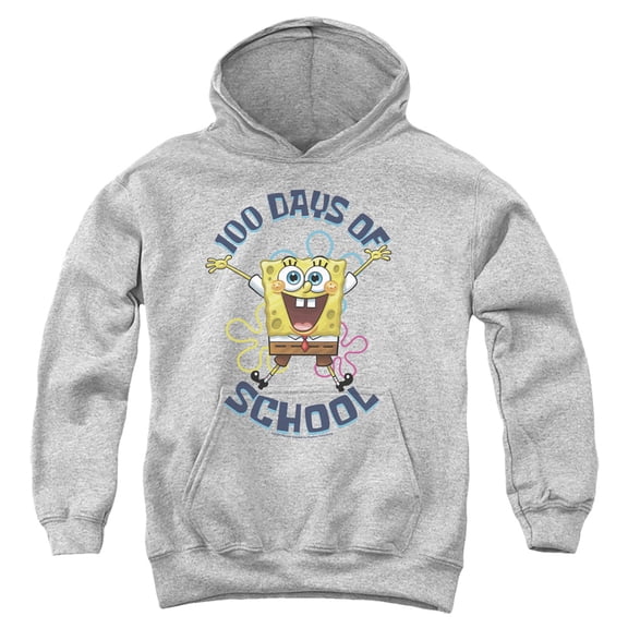 SpongeBob 100 Days of School Jump Youth Kids Boy/Girls Pull-Over Hoodie, Athletic Heather, Large