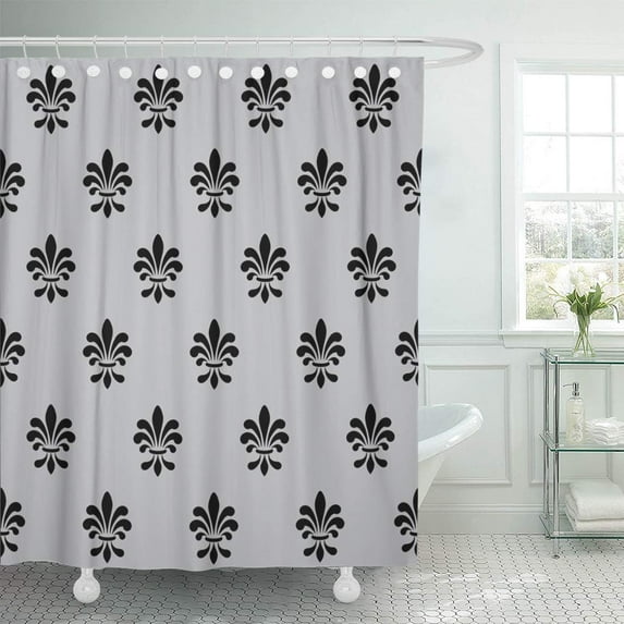 KSADK Abstract with Lily Fleur De Lis Ash Billboard Black Broadsheet Emblem Flora Shower Curtain Bathroom Curtain 66x72 inch