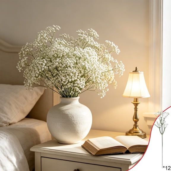 White Artificial Gypsophila Bouquets, Faux Plastic Flower Stems, Realistic Fake Flowers For Home Wedding Table Floral Arrangement Indoor Outdoor Decor.11.81 In*12PC