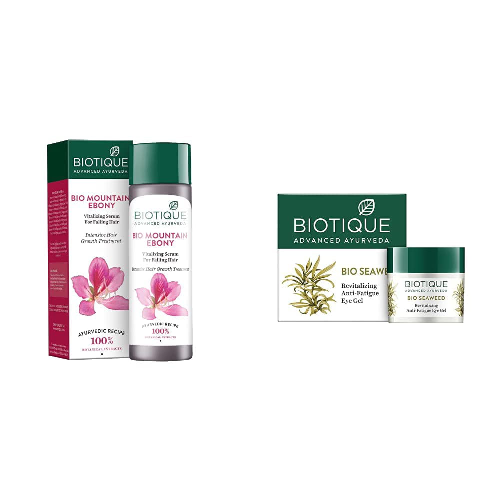 Biotique Bio Mountain Ebony Vitalizing Serum For Falling Hair Intensive Hair  Growth Treatment, 120ML And Biotique Bio Seaweed Revitalizing Anti Fatigue  Eye Gel, 15g 