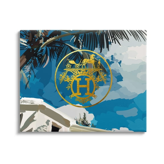 Stupell Industries Glam Emblem Villa Botanical & Floral Painting Gallery Wrapped Canvas Art Print Wall Art, 20 x 16