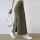 thumbnail image 3 of Falda lápiz midi elástica de punto acanalado de cintura alta para mujer: bajo con abertura, ajuste ceñido, ropa informal, 3 of 8