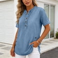 thumbnail image 4 of Fnooota Womens Denim Shirts, Casual Summer Short Sleeve V Neck Jean Tops for Women Light Blue Size M, 4 of 6