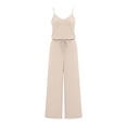 thumbnail image 7 of Yourumao Womens Summer Jumpsuits Spaghetti Strap One Piece Jumpsuit Sleeveless Scoop Neck Wide Leg Pants Rompers Solid Beach Vacation Overalls with Pocket, 7 of 7