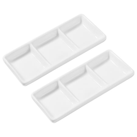 

Tray Serving Sauce Dish Appetizer Soy Divided Dishes Dipping Bowls Compartment Cups Rectangular Platter Ceramic White