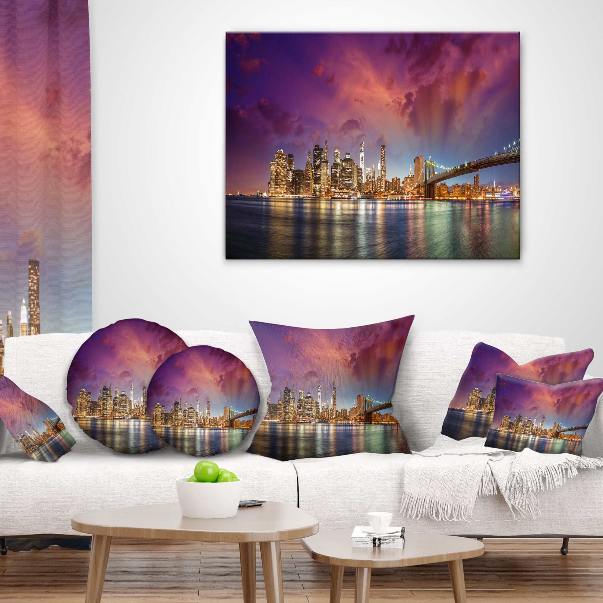 Designart New York Manhattan Skyline with Clouds - Cityscape Throw Pillow - 18x18