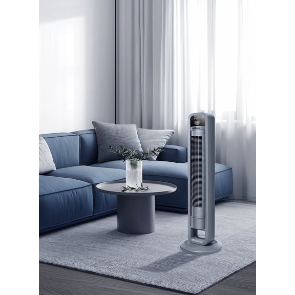 Omnibreeze 38" Tower Fan, 90 Oscillating Fan, Large LED Display, Fan with Remote, 4 Speeds, Quiet, 12H Timer,Gray