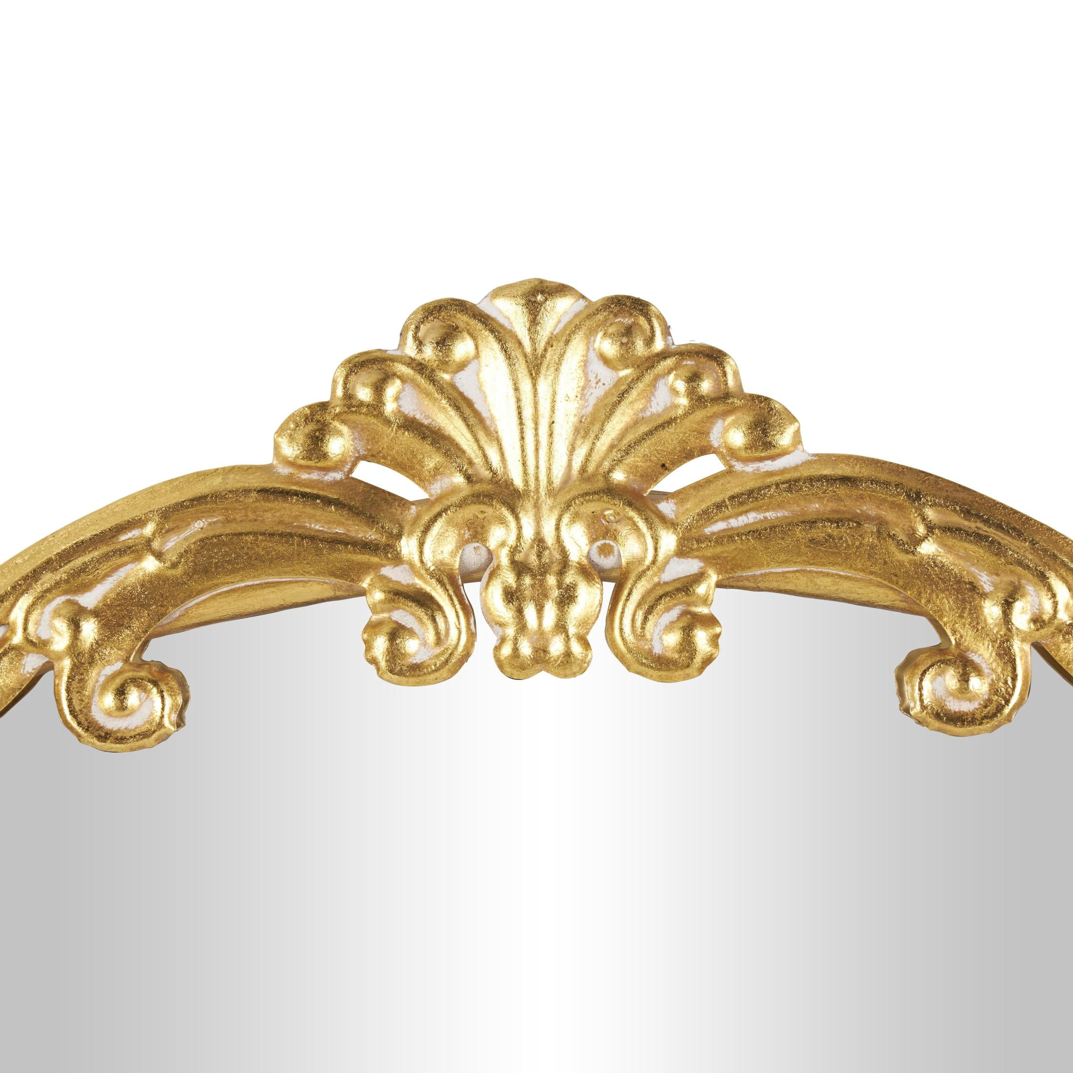 DecMode 30" x 66" Gold Metal Scroll Tall Ornate Arched Baroque Floor Mirror